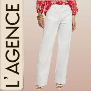 NWOT L'AGENCE Nolan High Rise Patchpocket Wide Leg Jeans in White Denim Size 26